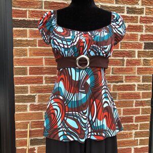 Heart Soul Y2K Abstract Print Tunic Top Boho Retro Blouse